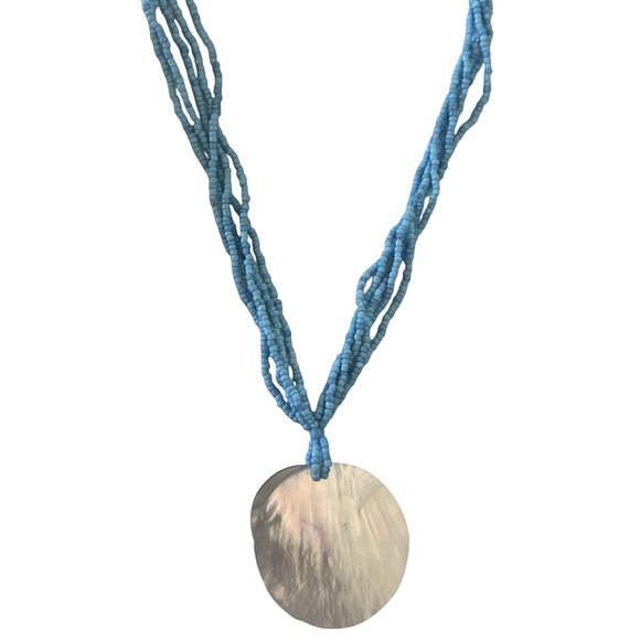 Blue Beaded Shell Pendant Necklace - Picture 5 of 7